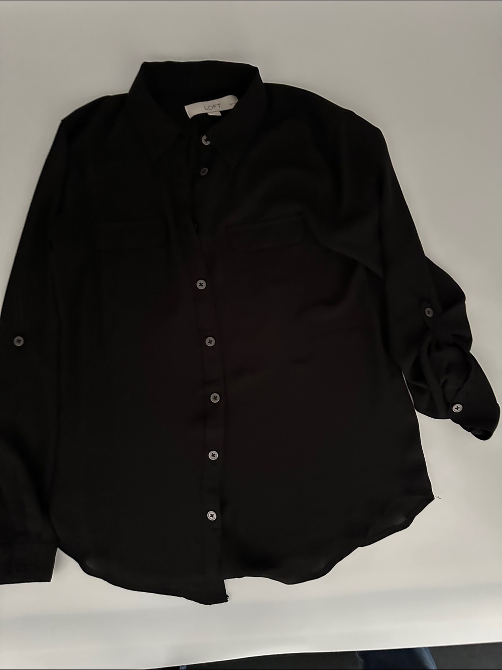 Ann Taylor LOFT Black Button-Down Blouse